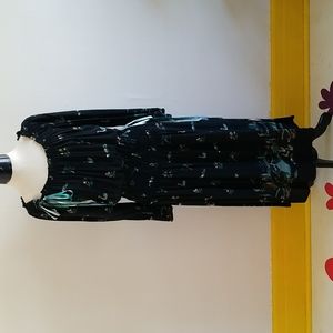 VINTAGE silk novelty print mermaid swan princess long sleeve midi dress